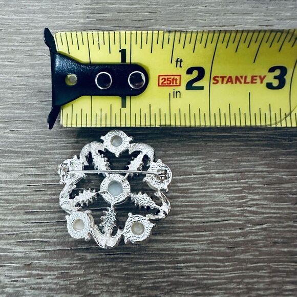 Vintage Silver Crystal Pearl Brooch Pin - Picture 2 of 3
